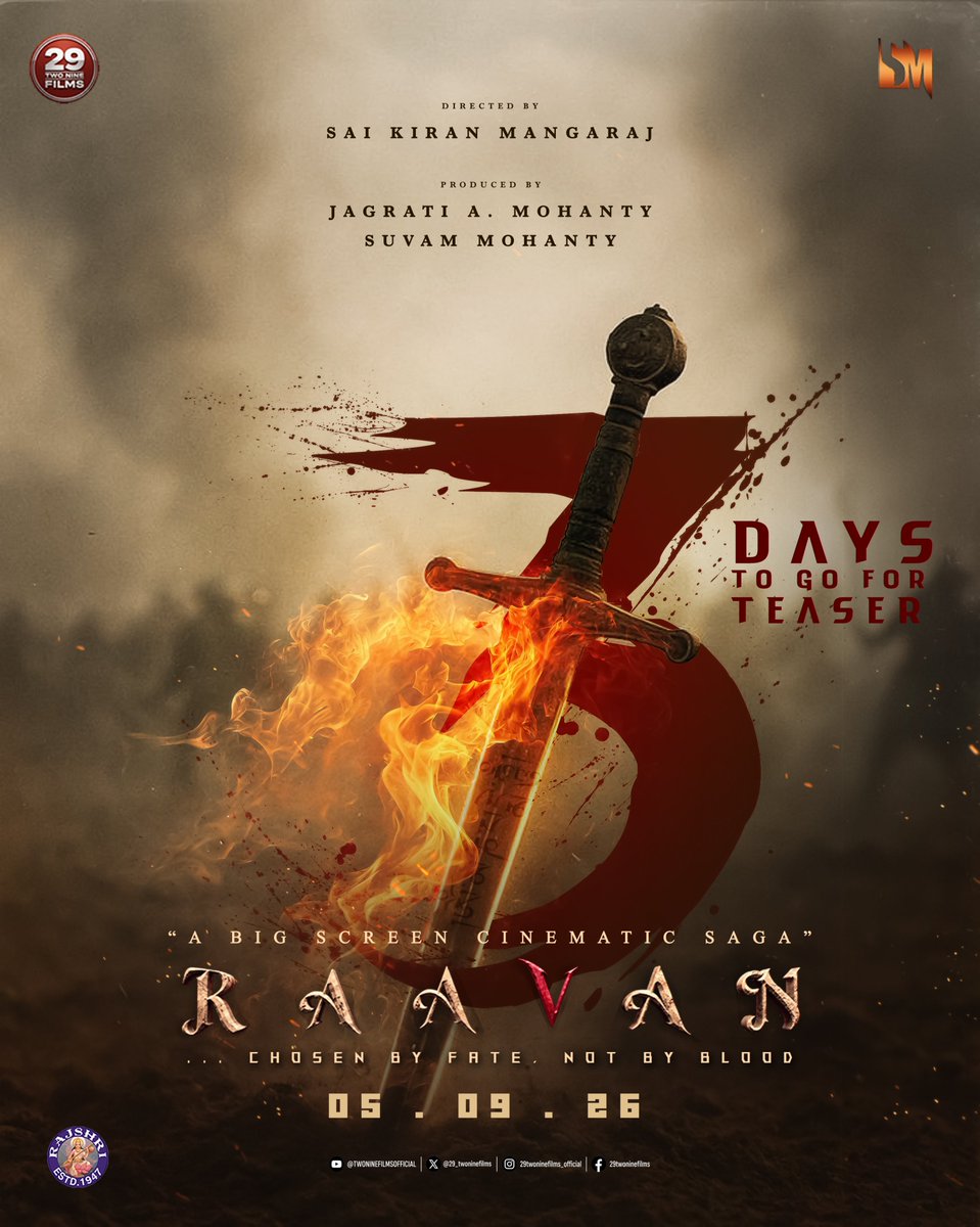 OdiaMovieDB's tweet photo. ⚔️🔥 Countdown begins!
ରାବଣ (RAA’V’AN) | 3 Days to Go for teaser
🗓️ 05.09.26
🎬 Directed by Sai Kiran Mangaraj
⭐ Cast: Anubhav Mohanty
📺 Watch on 29 Two Nine Films YouTube
29 Two Nine Films YouTube
#RAAVAN #RAAVANTeaser #OdiaCinema #OdiaMovie #ChosenByFateNotByBlood https://t.co/S910xrgbmq