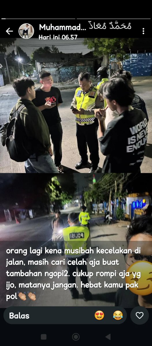 KapudS640's tweet photo. tadi sekitar jam 01.00 dini hari, qadarullah suami gue mengalami kecelakaan tunggal pas pulang kerja. ada 2 orang saksi, tapi polisi baru datang setelah suami gue udah dibawa ke rs.

yang bikin bingung, polisi malah ngotot minta motor suami gue dibawa. katanya kalau kami gak mau kasih, berarti kami dianggap gak kooperatif dan dia gak mau ngasih surat keterangan kecelakaan lalu lintas buat keperluan klaim asuransi jasa raharja.

sementara kami udah punya trust issue soal motor korban kecelakaan yang dibawa polisi, takutnya nanti malah diminta uang tebusan. 🥲