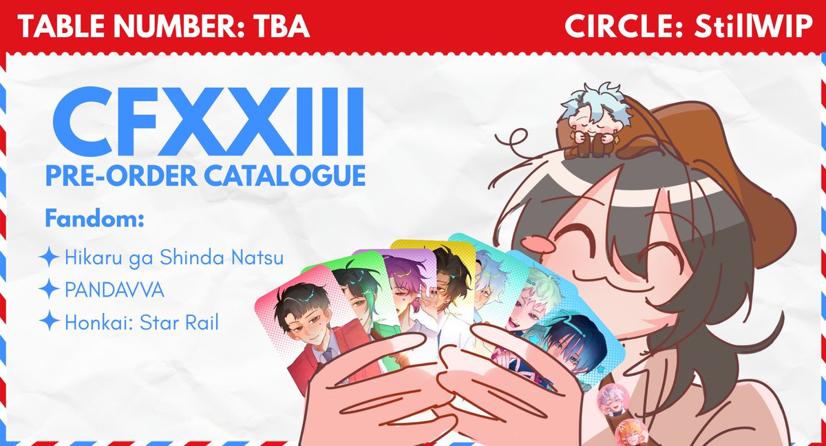 rennai_ren's tweet photo. [❤️&🔁 are really appreciated]

Hello! rennaidesuyo #cf23 PRE-ORDER & GIVE AWAY is open! ꉂ(˵˃ ᗜ ˂˵)

📅 PO period: 02 - 10 September 2026 
📍Circle: StillWIP | Table Number TBA
📦 Pick-up only (both days)

✦ Hikaru ga Shinda Natsu
✦ PANDAVVA 
✦ Honkai: Star Rail

PO form & give away details below ⬇️