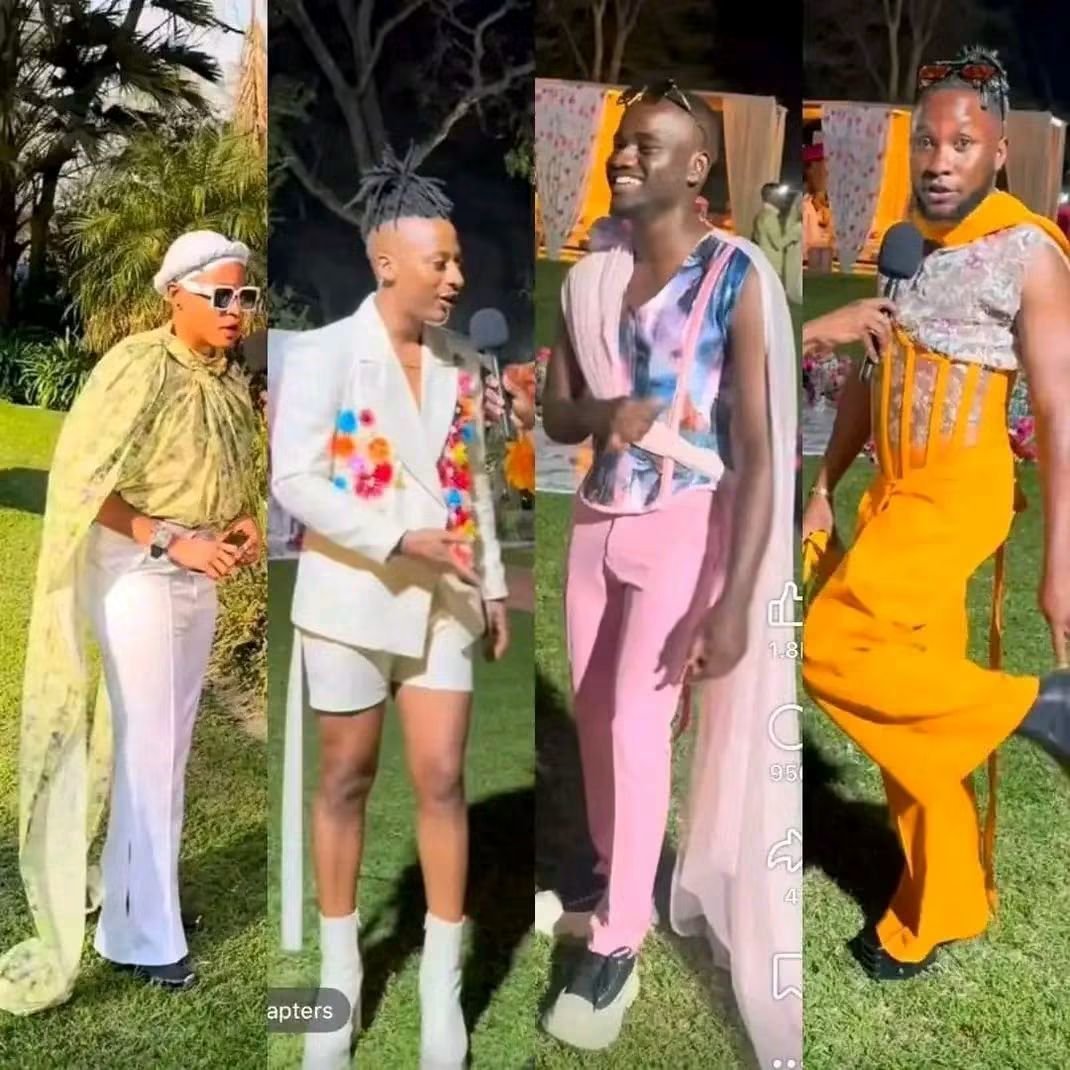 jahman_adamski's tweet photo. I once wrote that Zimbabwean women think its trendy to have gay friends. This has proven what I said was 100% correct. Look at the state of these things. 

This has nothing to do with fashion these are homosexuals nothing else. Gender fluid fashion they call it. 

Zimbabwean women are weakening their men in the name of feminisim & equality. We are not equal never will be.

The woke lunatics will come with their usual indoctrinated lines like.

I dont care what they do with their private parts

I dont care what they do behind closed doors 

How does this affect your life 

Usual bullshit. It promotes the woke mind virus. It weakens men & having mentally unwell people walking around publicly is not good for society. 

If you listen to that tronix guy there is absolutely no shadow of a doubt he swings both ways. 

Just a few days ago we had Emmerson being tricked into doing the gay "Clock it" gesture. Ironically at the Young Women for ED business chakuti 

I can bet my bottom last dollar that every influential woman from a privileged background has a gay friend.  They think its fashionable.