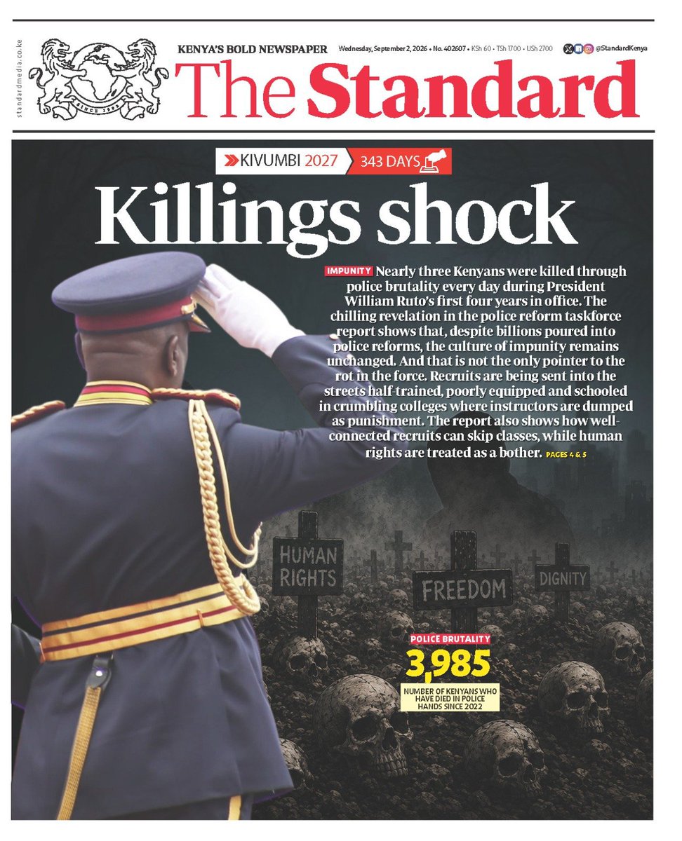 mcpipita's tweet photo. The Standard is reporting that nearly 3 Kenyans were killed through police brutality every day during President William Ruto's first four years in office. Heres the math (3*365*4=4380). Well, when I tell you you're likely to survive a flash flood in Nepal or earthquakes in Columbia than a second term of Ruto, believe me.