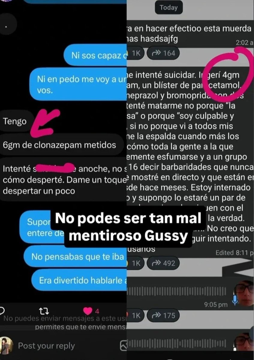KronosHell's tweet photo. Es impresionante cómo @gussy_gang intentó victimizarse usando la depresión y algo tan serio como la concientización sobre el suicidio, llegando incluso a fingir un intento. Y aun así, terminó con una mentira absurda y mal hecha. Cada vez se muestra más como realmente es. https://t.co/3YqTedZXlT