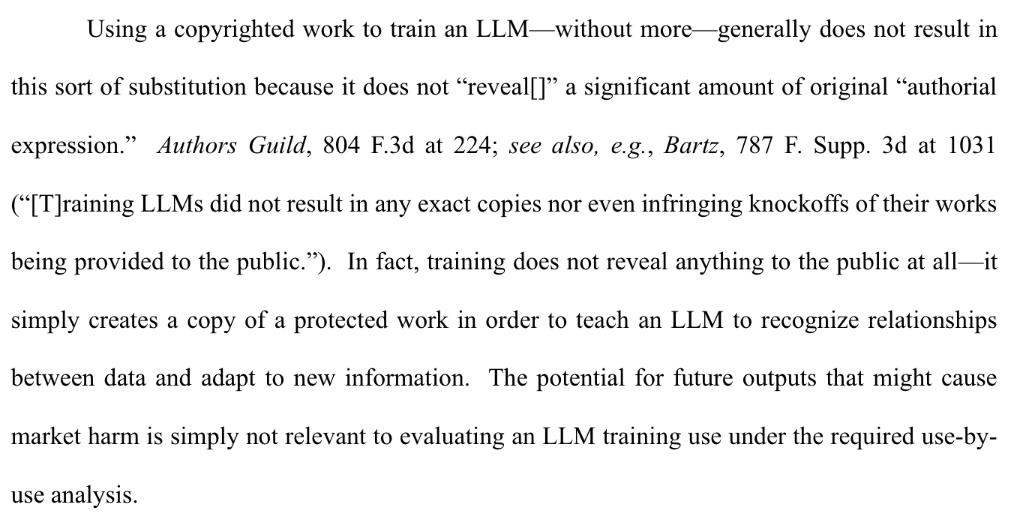 ROSSIntel's tweet photo. The Department of Justice just weighed in on fair use and AI training in the USA. Here are some highlights ↓
“Training does not reveal anything to the public at all. It simply creates a copy of a protected work in order to teach an LLM to recognize relationships between data.”
🔗https://t.co/M4Q8nRBGeO