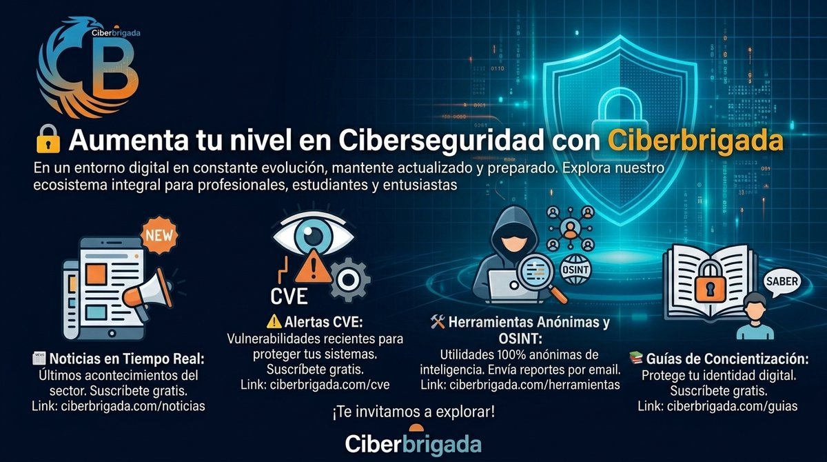 Ciberbrigada's tweet photo. Aumenta tu nivel en Ciberseguridad con los recursos de la Ciberbrigada!
En un entorno digital en constante evolución, mantenerse actualizado y preparado es clave, te invitamos a explorar en: https://t.co/kyUjxdX7Ha
#Ciberseguridad #OSINT #Ciberbrigada #Ciberdefensa https://t.co/MVN3OO66nm