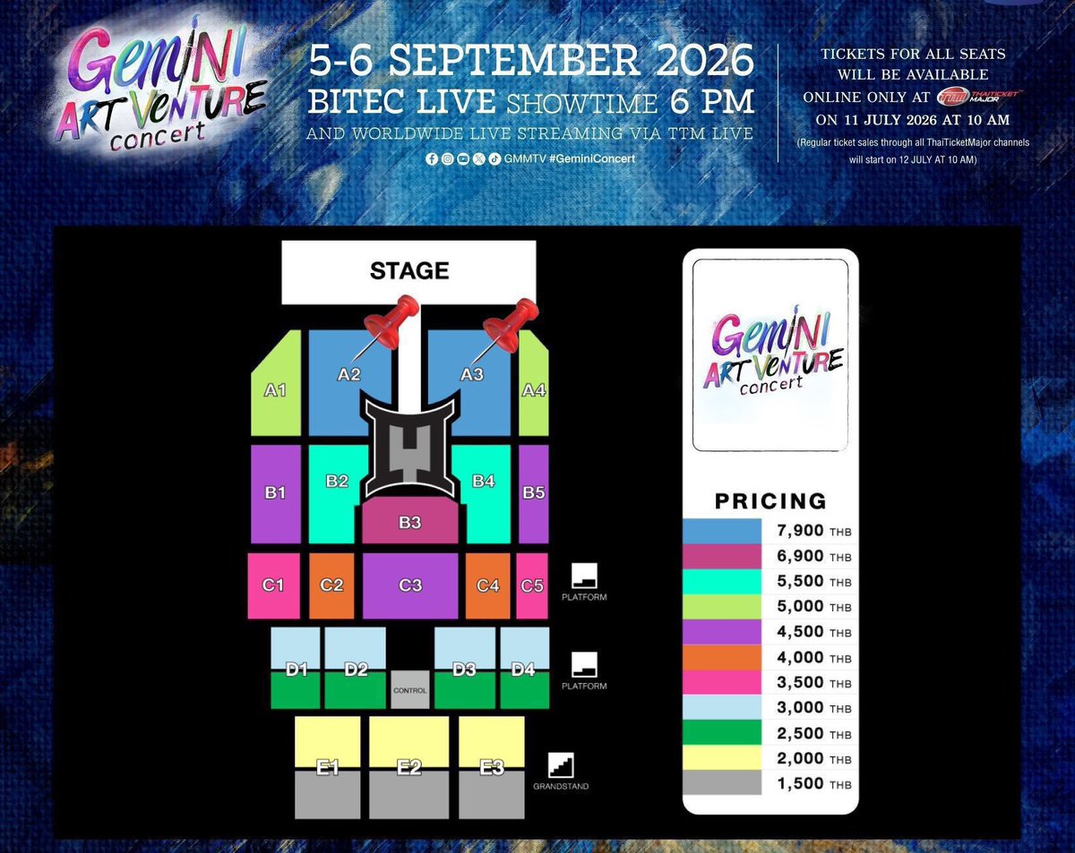 ChibwireFelix's tweet photo. 🎫WTS🎫
GEMINI ART-VENTURE CONCERT IN BANGOK 
📍BITEC LIVE 
📆4-5-6 SEPTEMBER 2026

🎟️A1/A2/B4/C3
✔️ Front rowss
📩Dm now to inquire 📩
#GeminiConcert
#GMMTV
#wtsGeminibkk https://t.co/SFueh6L1zm