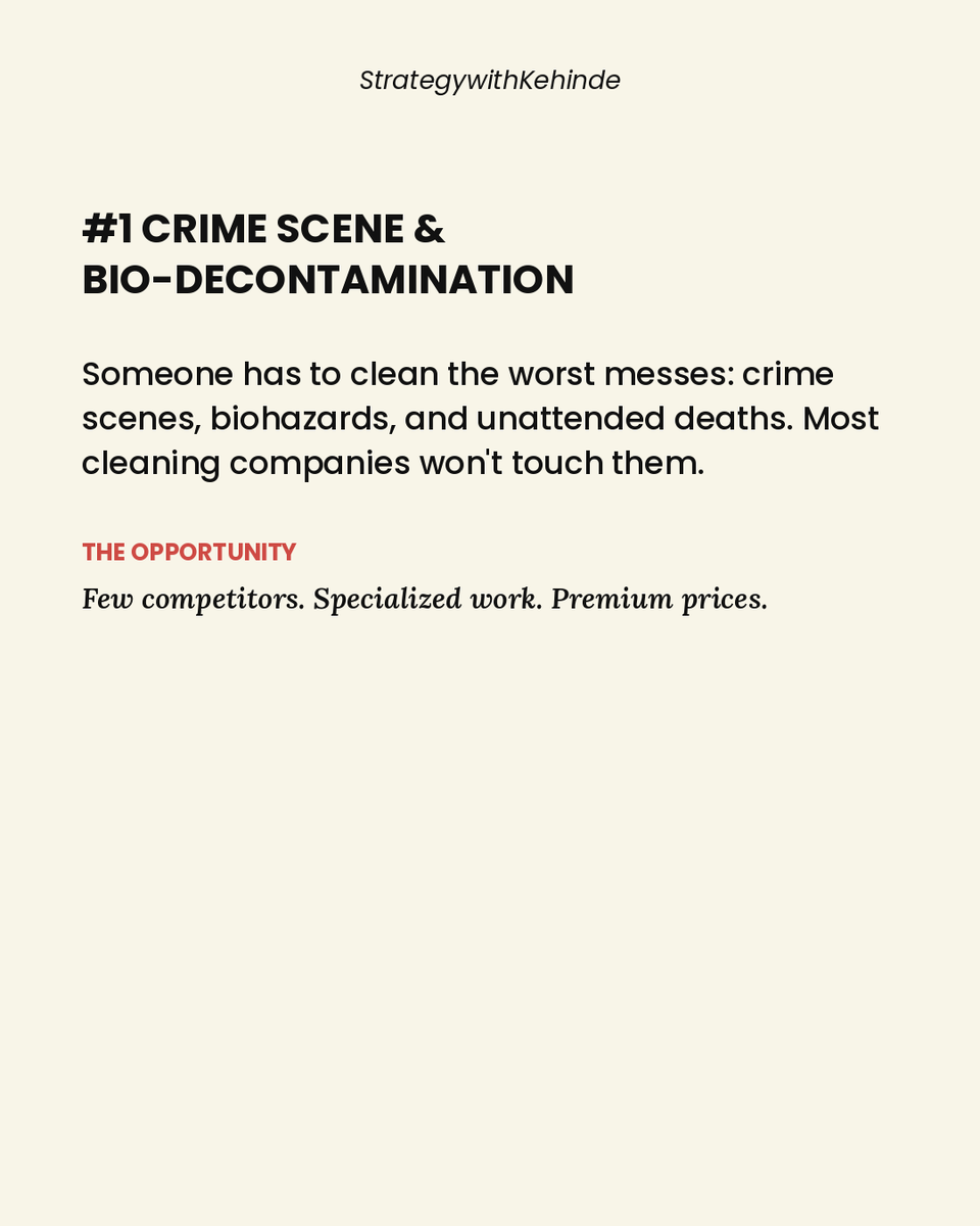 Kennie02831462's tweet photo. Not every profitable business is flashy.
Swipe through to see 5 underrated businesses making serious money.
Which one surprised you the most?
#BusinessStrategy #Entrepreneurship #NicheBusiness #BusinessModels #Profitability #StrategyWithKehinde https://t.co/SEeOrS2MzY