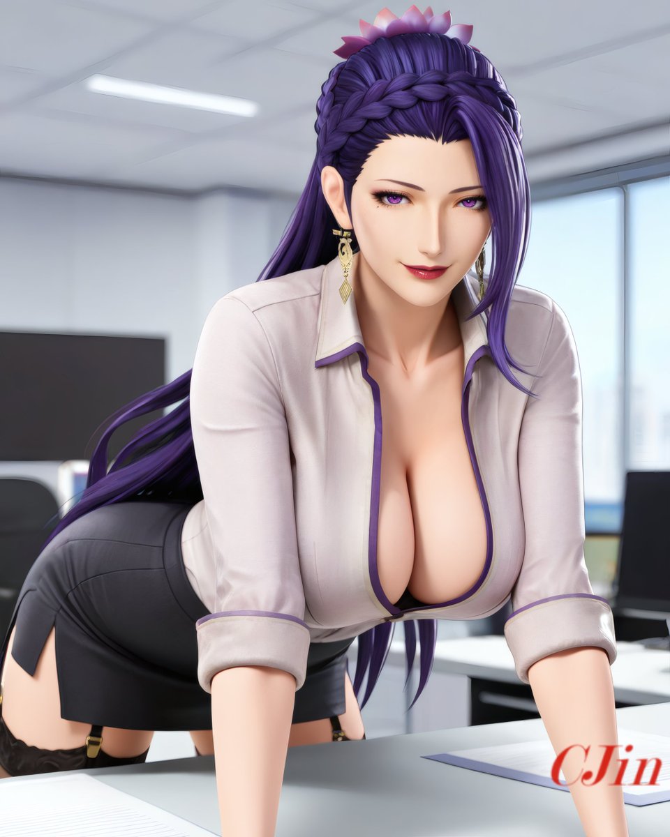 linshi53722's tweet photo. A deadly seduction in the office. 

Luong's new look, are you ready for her special interview? 👀😏

#Luong #KOF #KingOfFighters #KOFXV #AIart  #OfficeLady #OL #GarterBelts https://t.co/RcvNuwdY7P