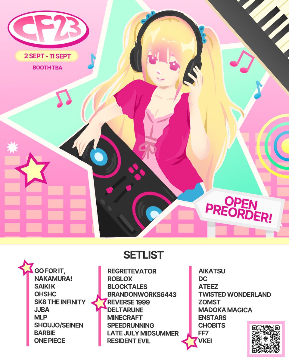 crescendomarket's tweet photo. (💙+ 🔁 appreciated!) 
♫ Crescen-Do!'s #CF23 PO OPEN!  
📅2 - 11 Sept 12:00 WIB 
📦Pick Up (DAY 2) &amp; Mail order 
🎹RE, DC, Roblox, Deltarune, TWST, ZOMST, Late July Midsummer, MCSR, FF7, OHSHC, Go For It Nakamura!, JJBA and more! 

🔗 [ End of 🧵! ]  
#comifuro23 #cf23catalogue https://t.co/GsFSz6hyx7