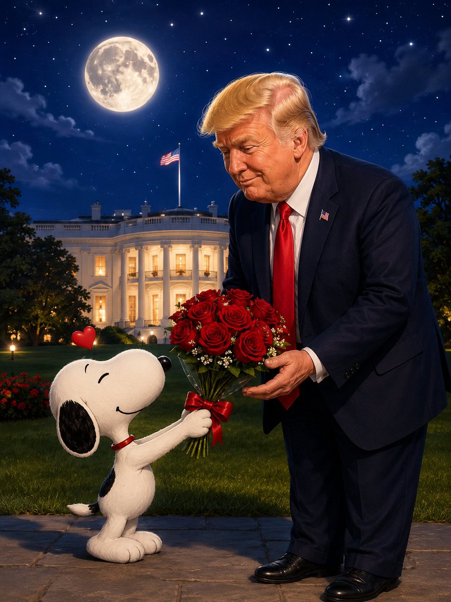 USAishot's tweet photo. A little love, a lot of America 🇺🇸🌹🐶
Snoopy bringing smiles to the White House under the moonlight. 🌙✨

#Trump #Snoopy #America #WhiteHouse #MAGA https://t.co/Nggn3PUK8V