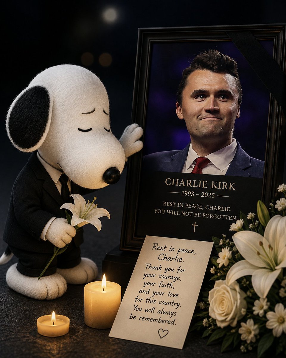 USAishot's tweet photo. 🕊️ Rest in peace, Charlie. Your voice, your faith, and your courage will never be forgotten. 🇺🇸🤍
#CharlieKirk #RIPCharlieKirk #America #Faith #NeverForgotten #Snoopy https://t.co/i4zM8LWQ0O