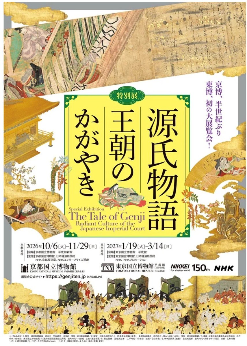 art_ex_japan's tweet photo. 【プレビュー】特別展「源氏物語　王朝のかがやき」京都国立博物館で10月6日(火)開幕

千年の時を超えて読み継がれる世界的文学作品『源氏物語』。後世の文化に多大な影響を与え、新たな創作の源泉にもなりました。その豊かな広がりを紹介します。東京国立博物館に巡回。
 https://t.co/rc6ni4CRVF https://t.co/mhUiejpjm0