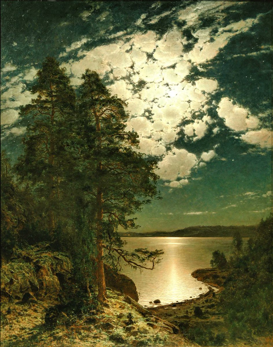 DailyClassicArt's tweet photo. Hjalmar Munsterhjelm - "Moonlit Night" (1883) https://t.co/u3oT2k1rtf