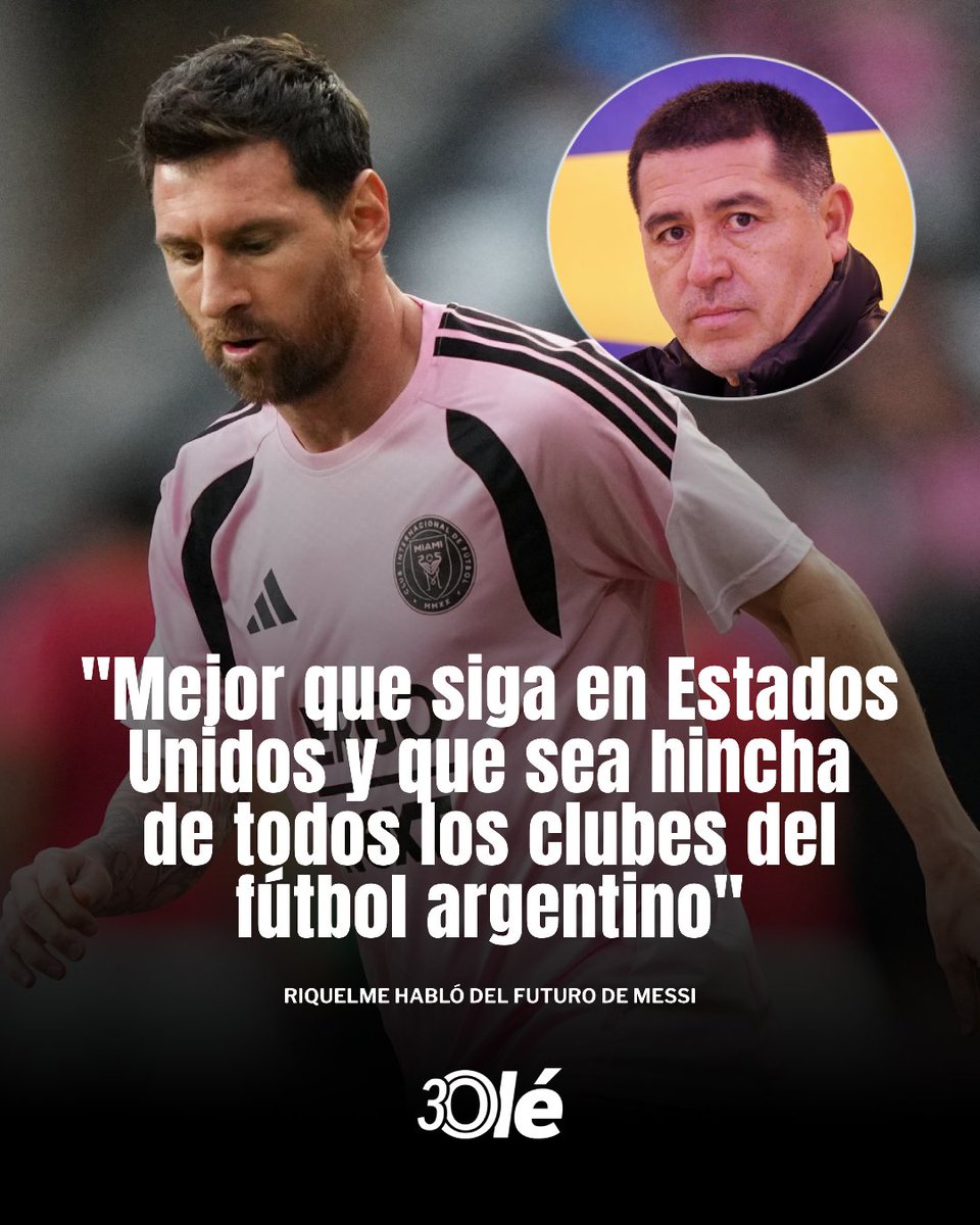 DiarioOle's tweet photo. "Mejor que siga en Estados Unidos y que sea hincha de todos los equipos del fútbol argentino" 🔟🇺🇸

⚽️ Riquelme y el futuro de Messi

🗣️ "Ahora que disfrute de jugar en USA hasta que quiera. Con lo que vivió en el Mundial, ya se siente contento. Es único, irrepetible. La tuvo fácil para jugar en España y eligió nuestro país. Hay que dejarlo tranquilo"

🎙️ TyC Sports