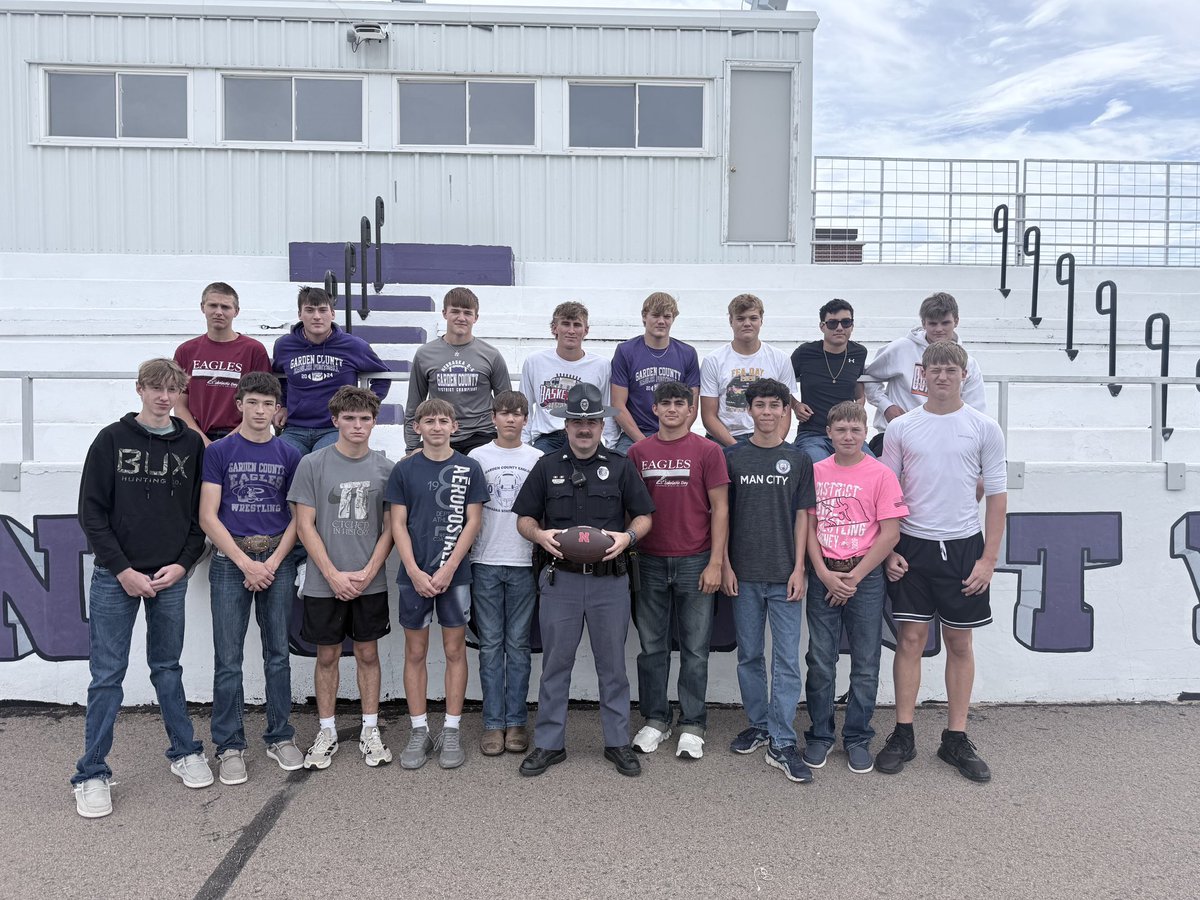 NEStatePatrol's tweet photo. The Huskers #GameBallRelay made it all the way west to the beautiful Nebraska Panhandle! 

Trooper Kleich brought it to the @scbpubschools Football team and the National Monument. Troopers Miller and O’Hearn made a stop at Courthouse Rock & Jailhouse Rock. Sgt Sinnett visited the defending D6 6-man State Champs in Garden County! 

The ball isn’t done in the Panhandle, but is ready to start the trek back to Lincoln through the northern part of the state.