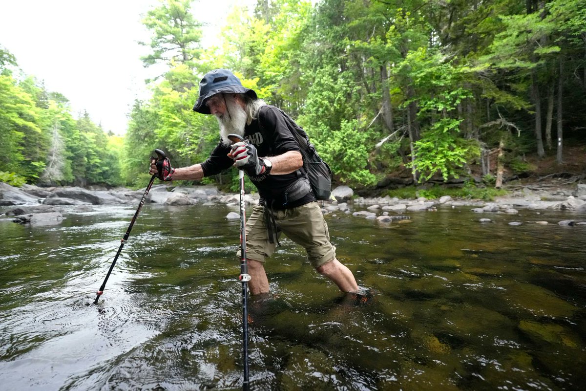 samuella's tweet photo. @ 91, Dale “Grey Beard” Sanders has RECLAIMED his #record as OLDEST #HIKER to complete #AppalachianTrail. He hiked trail in sections, taking breaks &amp; plenty of tumbles along the way before finishing atop #Maine’s Mt #Katahdin. (AP Photo/Robert F. Bukaty) - https://t.co/XESJYbWzAn https://t.co/kClVERchcm