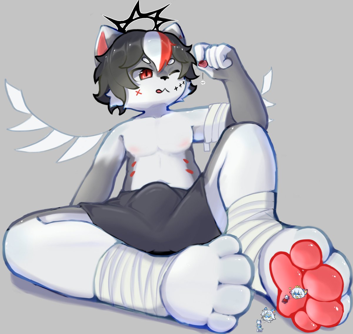 TN424uwu's tweet photo. 是给@HuanYanWolf 的摸鱼！

大狗狗和他的主人，以及不知道从哪里冒出来的BT爪控（？）
#macrofurry #microfurry https://t.co/0iLjP3X4AB