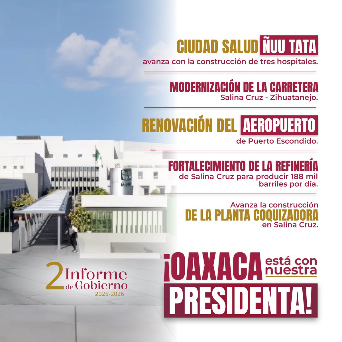 salomonj's tweet photo. Dos años han sido suficientes para demostrar el compromiso de nuestra Presidenta @Claudiashein con #Oaxaca.

Y vean, aquí están los resultados. 👇🏽 https://t.co/8wjpKndYd9