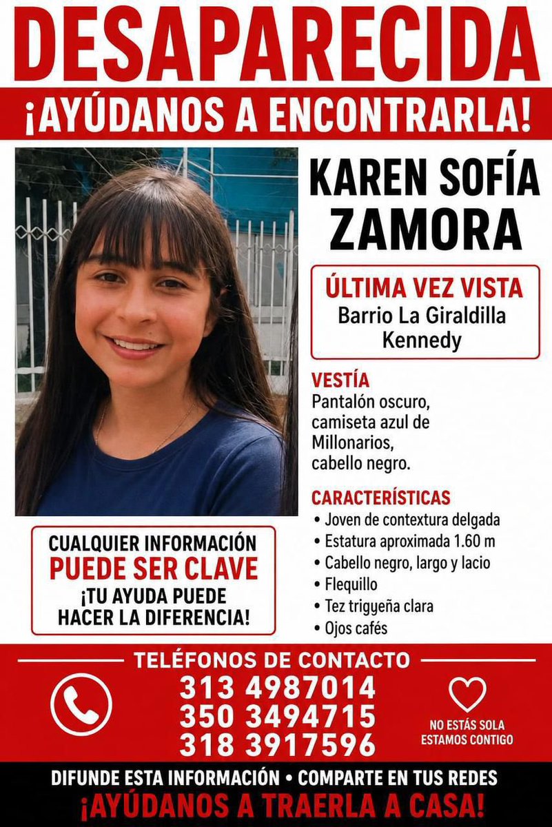 losmillonarios's tweet photo. Si alguien conoce el paradero o a visto a Karen Sofía Zamora favor comunicarse al 3134987014

Favor RT https://t.co/rfeBNjt6kl
