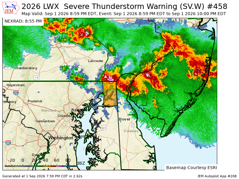 iembot_lwx's tweet photo. LWX issues Severe Thunderstorm Warning [wind: 60 MPH (RADAR INDICATED), hail: <.75 IN (RADAR INDICATED)] for Cecil [MD] till Sep 1, 10:00 PM EDT https://t.co/MT4FmzuDjF https://t.co/Ye4PchleON