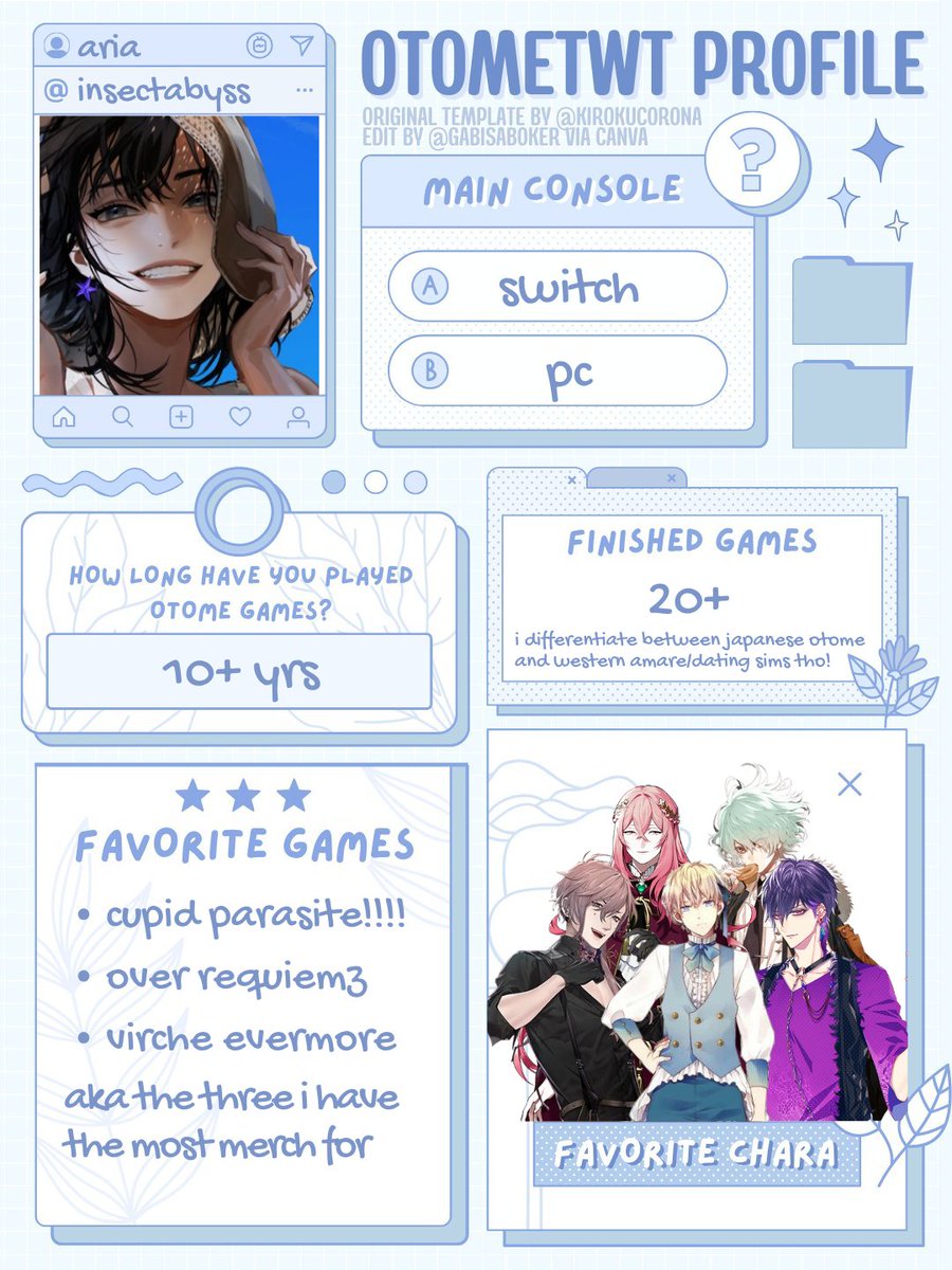insectabyss's tweet photo. it's my first time posting for #otometwt but i'd love to be friends &amp; mutuals!! just finished over requiemz and dorothy route has me in a chokehold but would love to chat about other games too! i alr got 3 people to buy cupipara, maybe you're next? 🩷

#otomeintro #otometwtintro https://t.co/5LFt0COU3G