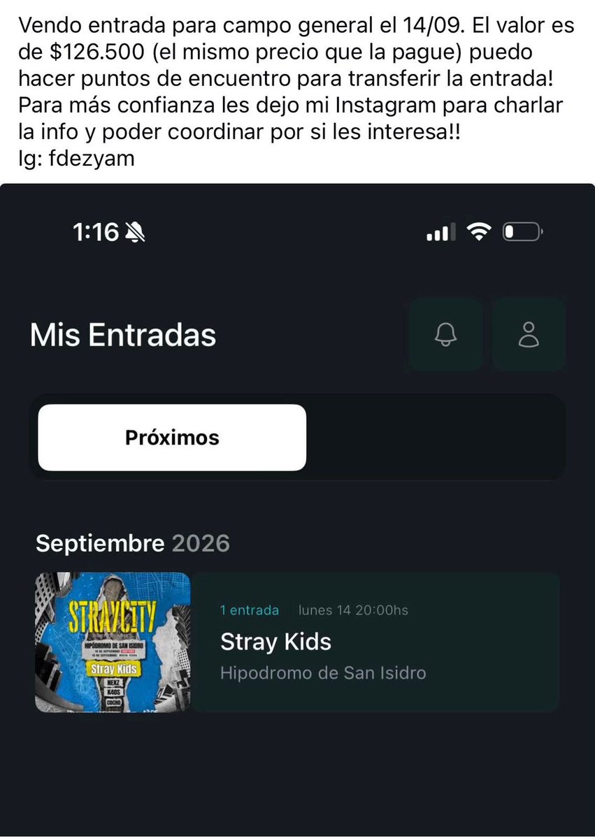 wonheecitas's tweet photo. holi :33 una amiga está vendiendo su entrada de straykids del 14/9. Es de Buenos Aires. Si están interesados háblenme al DM o mándenle msj a ella,su ig está en la imagen🤍

#straykids #argentina #straycity
#straykidsargentina #entradas #straycityinargentina https://t.co/nYuFuqanZu