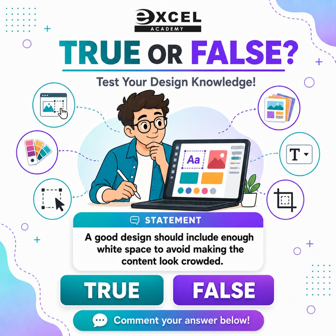 ExcelAcademyMY's tweet photo. Quick design check before your next deck or post ๐
Think you know the answer, or does it depend on the layout? Drop your take below and let's compare notes.
#DesignTips #TrueOrFalse https://t.co/32jidUBuyK
