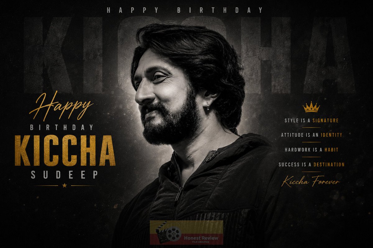 honestreview01's tweet photo. Some stars entertain us. Some stars inspire us.
But Kiccha Sudeep is an emotion that lives in the hearts of millions. 
From unforgettable characters to an iconic presence, your journey is a testament to passion, perseverance and pure stardom.
Today, we celebrate not just a superstar, but the man who continues to redefine what it means to be KICHCHA. 
Wishing the one and only
 #KicchaSudeep sir  a spectacular birthday filled with happiness, health and limitless success! 🎂✨
The Crown. The Charisma. The Kiccha.👑🔥
#HBDKicchaSudeep  #Kiccha