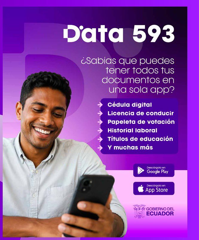 PlanificacionEc's tweet photo. 📲Ecuador avanza en su #TransformaciónDigital🇪🇨

La nueva plataforma #DATA593 ha sido diseñada para simplificar la vida de los ecuatorianos. Permite acceder a los documentos y certificados más importantes sin hacer filas ni esperar turnos. 

🤝Son más de 10 las instituciones integradas en esta herramienta digital puesta al servicio de los ciudadanos, con un costo cero. Progresivamente se sumarán otras instituciones y servicios.

✅Un #EcuadorEficiente piensa todo el tiempo en innovación y productividad. 

#HacemosQueLasCosasPasen 🇪🇨