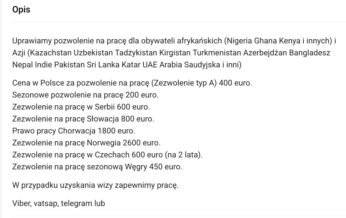 KonradKrajewsk6's tweet photo. 400, 700, a nawet 1500 USD za dokumenty i wizy do pracy w Polsce.  WorkHunters Oficjalnie to legalna rekrutacja cudzoziemców z Azji i Afryki.

▪️  Bohdan Shynkarenko z Sum – licencja na pośrednictwo
▪️ Wrocławski łącznik: Jarosław Sołowiej – te same numery telefonów używane dawniej przy rekrutacjach do dużych fabryk i magazynów, dziś przypisane do WorkHunters i spółki WeHelp. 
▪️ Wspólny adres: Spółki SSH Holding (KRAZ 31054) oraz WeHelp zarejestrowane są pod tym samym adresem we Wrocławiu (Sienkiewicza 34A/10), ze wspólnymi udziałowcami (Shynkarenko, Sołowiej, Nelia Solovei). 
▪️ Cennik : Rekruterzy sieci (https://t.co/tysPbYLGGO. Maryna Miliutina) otwarcie sprzedają pakiety: wiza D05A za 400 USD, D06 od 700 do 1500 USD, „Work permit within 2 months: 700 USD”.

A teraz zestawmy te kwoty z oficjalnymi sprawozdaniami finansowymi:
• SSH Holding (polska spółka legitymująca markę certyfikatem KRAZ): 2023: 3,1 mln zł | 2024: 0 zł | 2025: 0 zł
• WorkHunters Ukraine LLC (kapitał 470 tys. UAH): Przychód za cały 2025 r.: 200 UAH (około 20 zł). 
• WeHelp : Przychód za 2025 r.: ~268 tys. zł .

Tysiące dolarów w cennikach za zezwolenia, a w oficjalnych rejestrach po obu stronach granicy pustka.Gdzie lądują przelewy od zdesperowanych ludzi szukających pracy w Polsce?
Do domknięcia układanki brakuje jednego: faktury, umowy lub potwierdzenia przelewu od klienta WorkHunters. Jeśli masz taki dokument – DM.
Podaj dalej 🔁