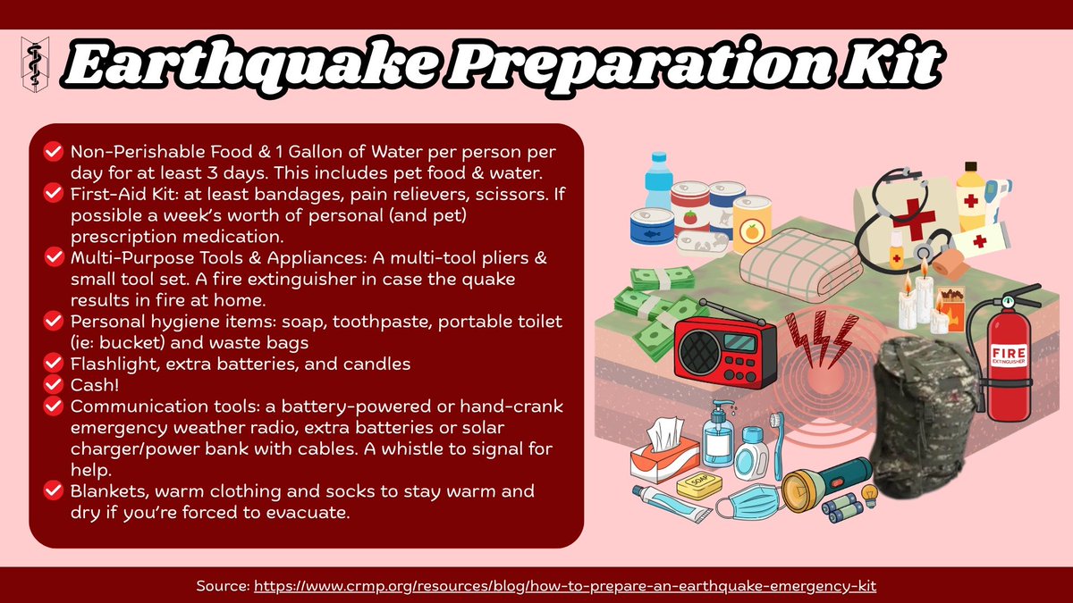 armymedunion's tweet photo. @BTS_twt We all know #Jungkook not only carries big bags, but fully stocked bags. Be like our maknae, and fill up your Earthquake emergency bag. Use the list below that we got from CRMP or use this list from
https://t.co/3JSv4C7yX4
#NamkookQuakeRelief #BAMUHCP #BAMUNursing https://t.co/zwkzL4pt7S