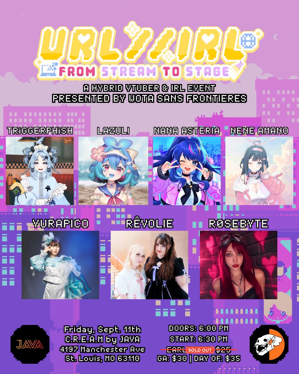 wsfrontieres's tweet photo. Who are you most excited to see at URL//IRL?

Celebrate Day 0 of MO'shi Expo with special performances from VTubers and in-person idols at URL//IRL: From Stream to Stage!   

Early bird tickets are SOLD OUT but general admission is still available. Prices will go up on the day of show, so don’t risk missing out!