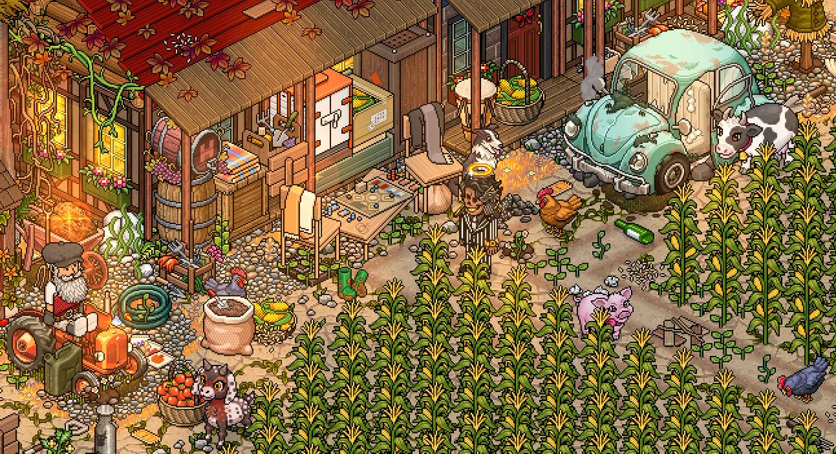 iPhoneX10X's tweet photo. I had the opportunity to visit the Ranch Life room that was designed by Arx on .TR. 

I spotted the Goat, the Cow and the little piggy. 

What else do you spot that you like?

#Habbo #HabboHotel https://t.co/C3dpGlUfHX
