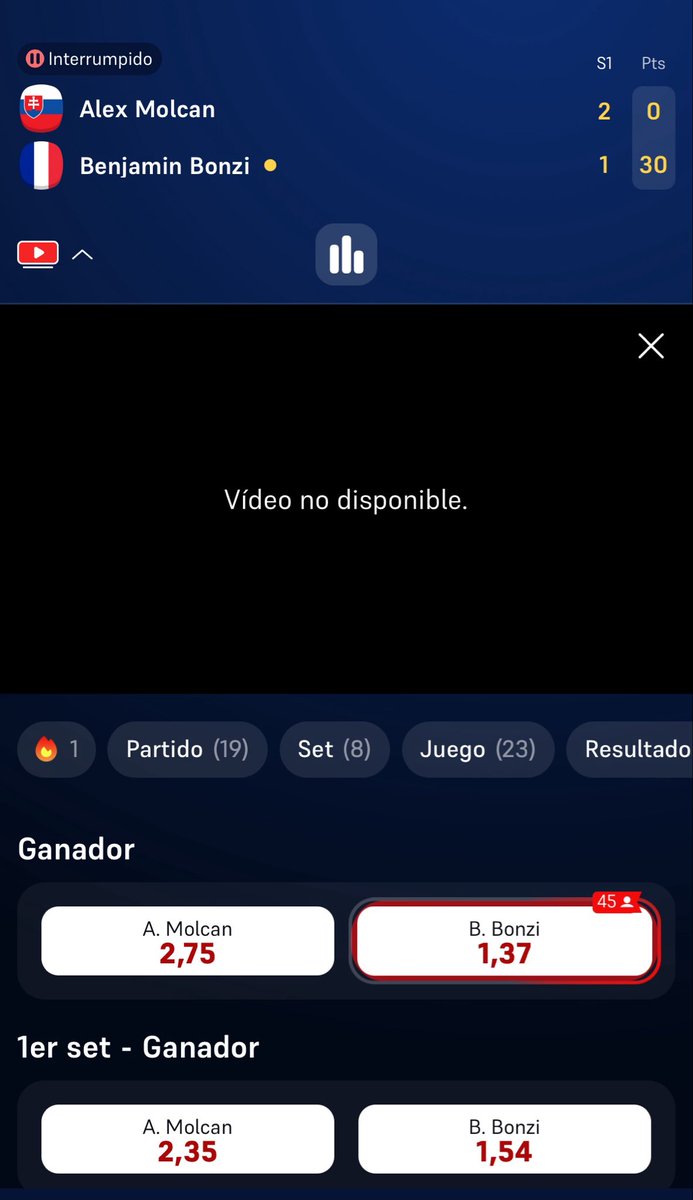 MaxtetBets's tweet photo. Alguien sabe porque se han reanudado todos los partidos del US Open, menos el Bonzi vs Molcan.

Alguien sabe el porqué esta así y sin vídeo disponible. @WinamaxDeportes https://t.co/gGqx3TNuXD