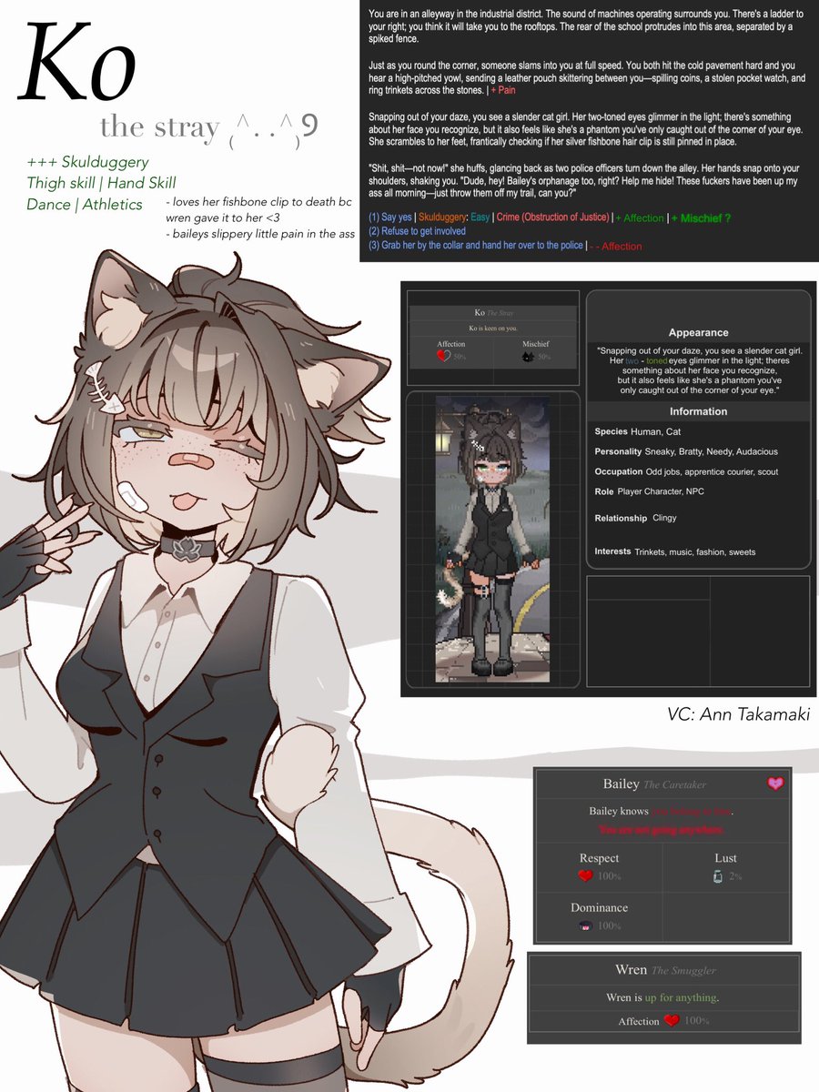 rotpillz's tweet photo. hi hi first normal post on twt im so shy 

dol pc sheet!! (art by oomfie) + kobaeleywren moodboard and one half-assed drawing :3 

shes so cute and loves to be manipulated by men in suits ALSO GAMBLING!! gyah  ok bye.. #DoL #degreesoflewdity https://t.co/cZAxCuisWU