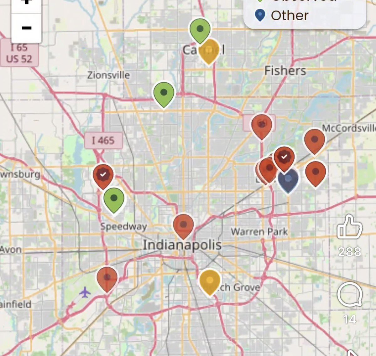 Steve_Stuck's tweet photo. As of 2 pm today, ICE had up to 15 immigration enforcement operations running at the same time in Indianapolis being reported by eyewitnesses. https://t.co/eI1fUso0F3