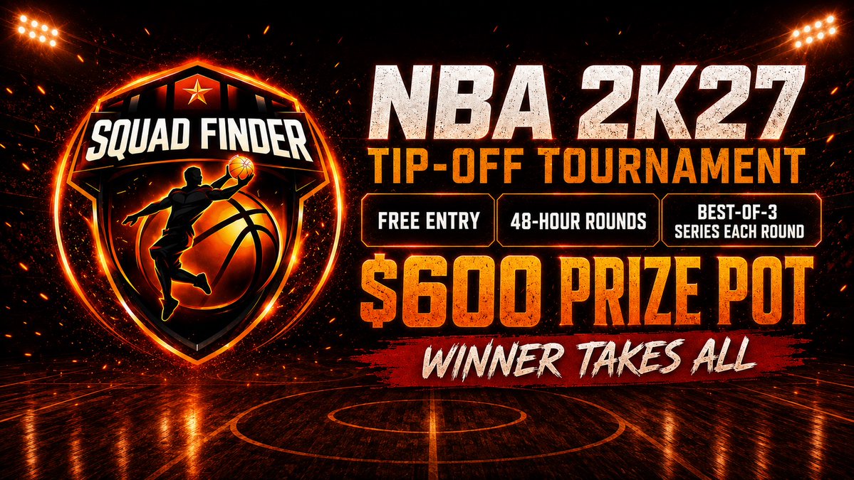 2kDiscord's tweet photo. 🏆 Squad Finder 2K27 Tip-Off Tournament

💸 Free entry — $600 to the winning team.

🔘Format: 48-hour rounds. BO3 throughout, BO5 finals.

⚠️ To confirm entry: every team member must follow @2kDiscord and like + retweet this post.

▶️ Register: https://t.co/JnBLizJAOy https://t.co/mcDVmGvqEJ