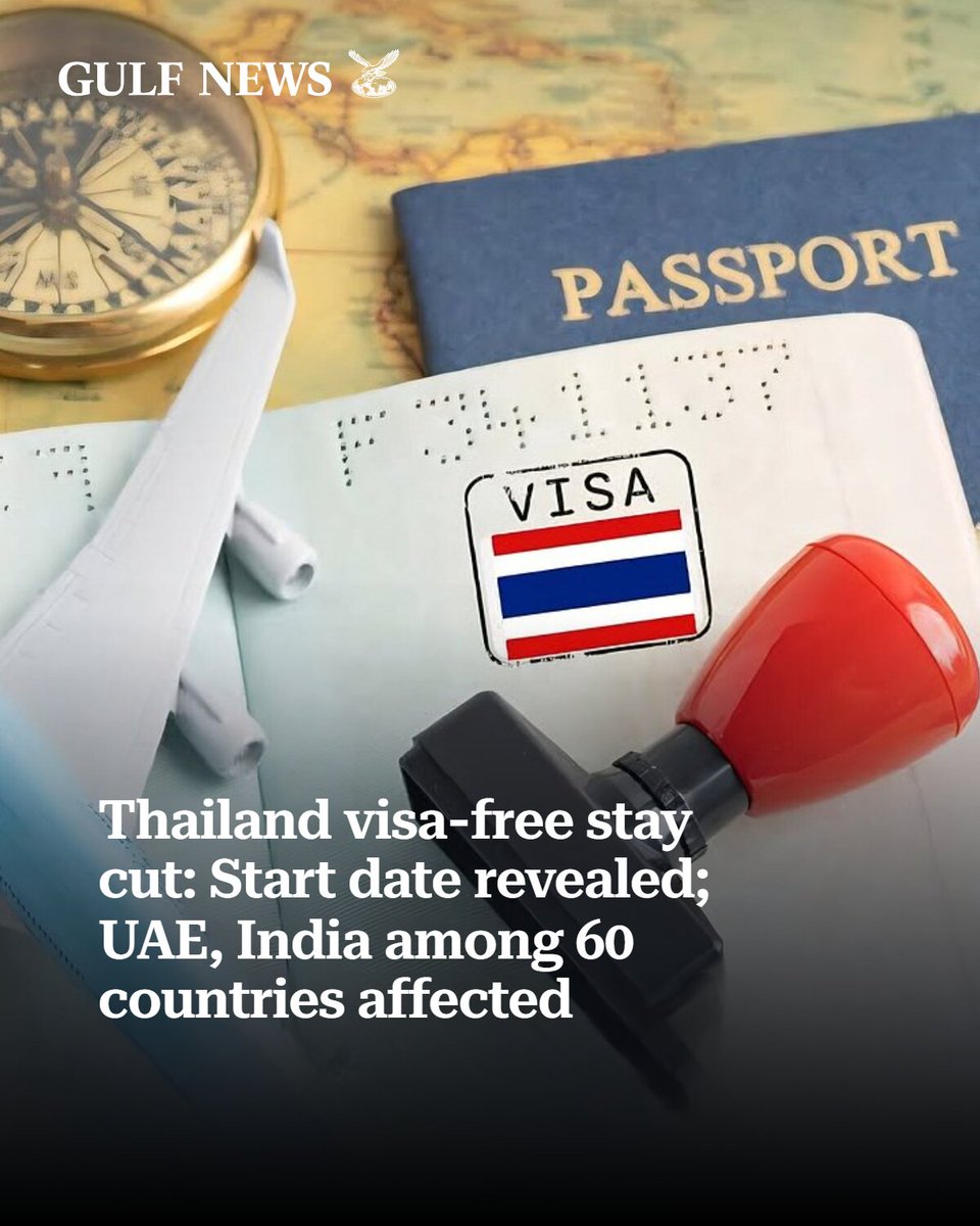 gulf_news's tweet photo. Thailand cuts visa-free stays from 60 to 30 days from September 15, impacting travellers from India, UAE, US, UK and 56 other countries. Key rules explained.
https://t.co/EblkdnMCiq https://t.co/gWvXFuAWg4