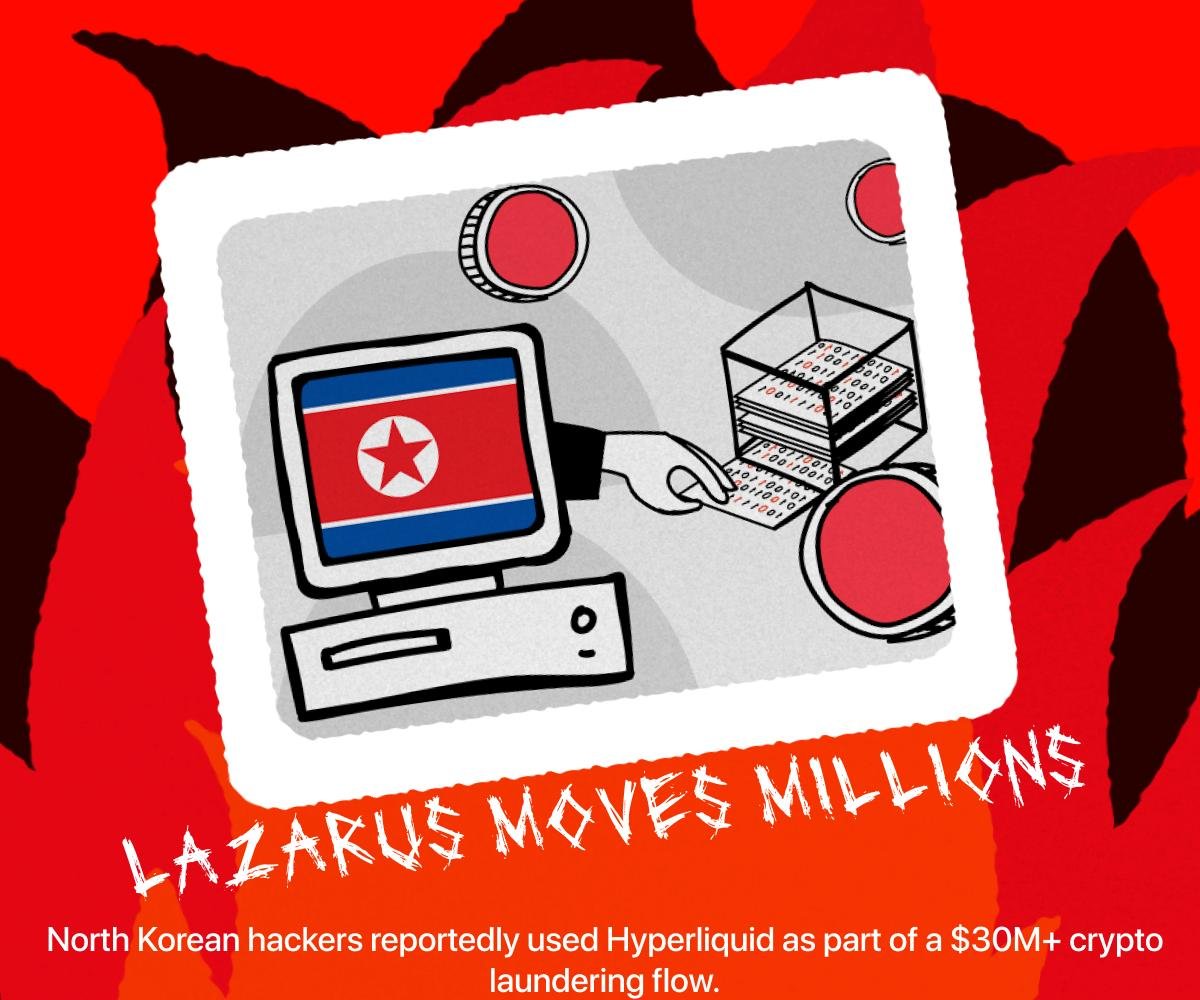 link2csnetwork's tweet photo. 💢 Lazarus Is Using @HyperliquidX to Move Millions

🛑 Wallets linked to North Korea’s #lazarus Group reportedly moved $30M+ in $BTC through Hyperliquid; converting funds into $ETH and $SOL before sending them to centralized exchanges.

💯➡️https://t.co/W6zMJq24Yt

#NYD https://t.co/3DROsnvAcB