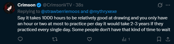 mythryxexe's tweet photo. Keep practicing. AI isn't an excuse. 

Or, save money to get someone to make art for you.

AI ISN'T AN EXCUSE. https://t.co/t64xjXKB5y