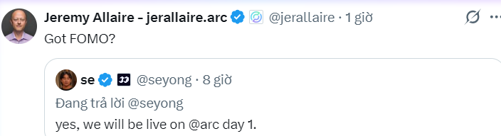 0xZetX's tweet photo. ARC mainnet: 16/9

@fomo App will be available on the ARC mainnet on day one.

Join Fomo App to ride the meme wave on ARC.
https://t.co/bktTXPzbZw https://t.co/RhKwjEdAOq