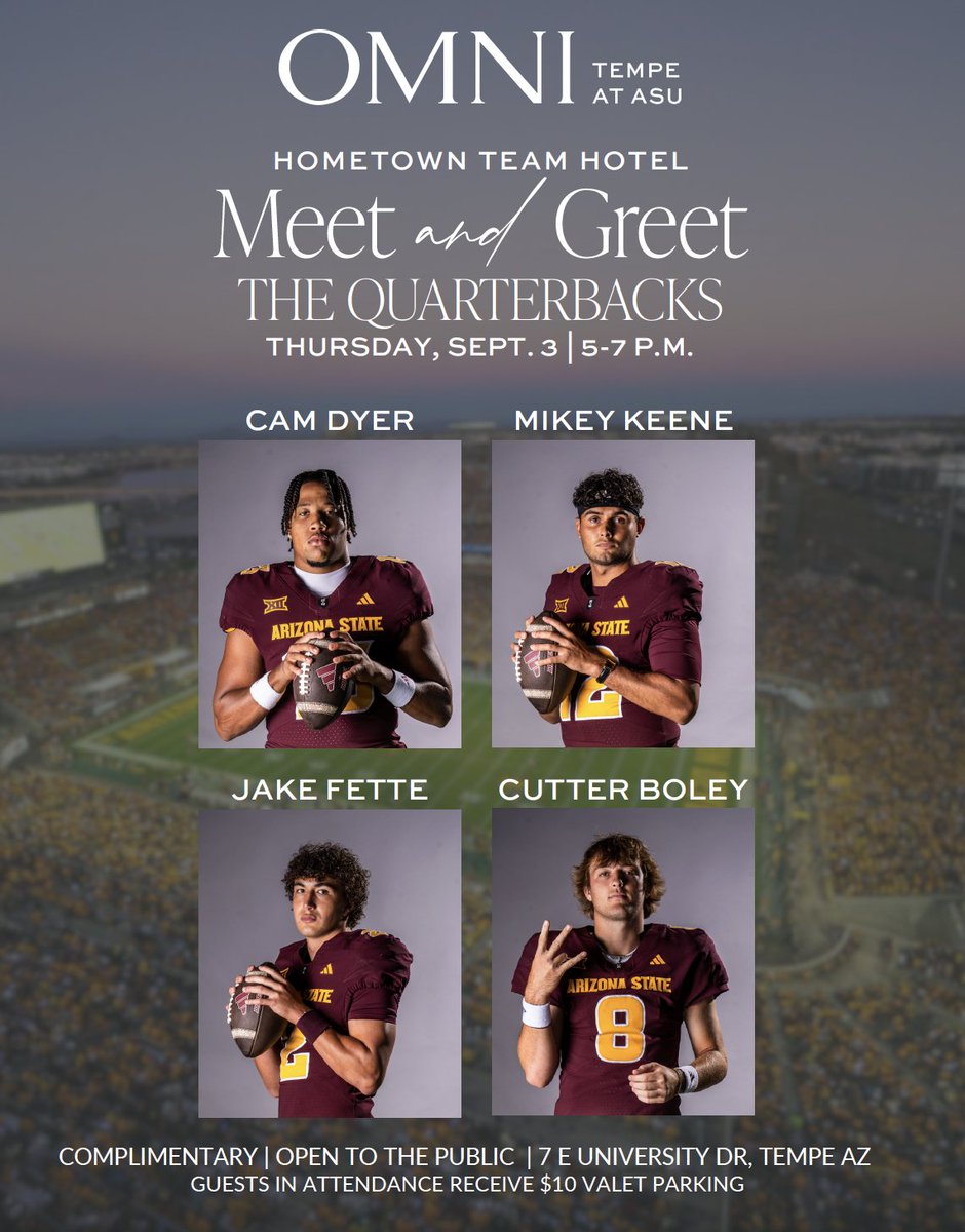 DougTammaro's tweet photo. Our friends at Omni in Tempe ( https://t.co/JgqRwbRpgZ ) are heckuva partner ... and they got this going on Thursday evening ... say hello to the QBs!!! @Tempegov @DowntownTempe https://t.co/hHFoB5cHni