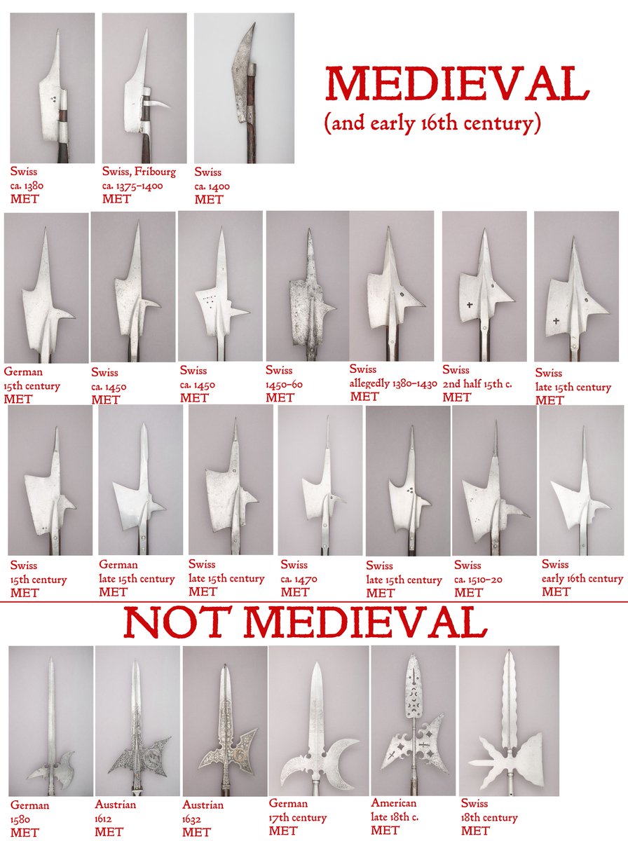 Mud_and_Blood's tweet photo. Medieval Halberds vs Later Halberds

If your favourite medieval weapon is the halberd and you think of the bottom ones when saying that, I've got news for you... https://t.co/3FOEY9U5R5