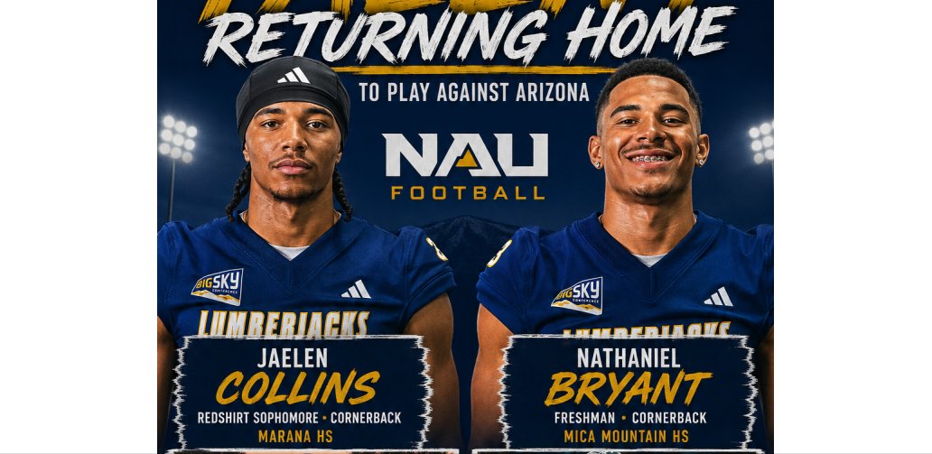 JavierJMorales's tweet photo. Jaelen Collins of @MaranaFB and Nathaniel Bryant of @MicaMountainFB will return home to Southern Arizona this weekend to face Arizona with Northern Arizona at Casino del Sol Stadium.

Info: https://t.co/jS04mta0h6 
--- https://t.co/L4UHCbvtDb