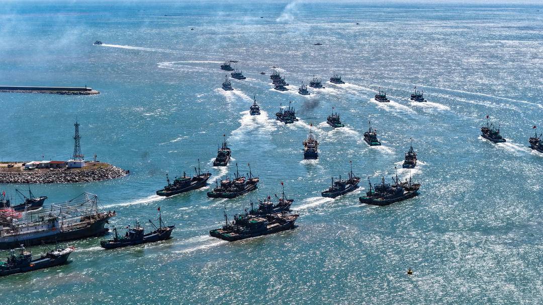 iLiaoning's tweet photo. Recently, the four-month summer fishing moratorium in the Yellow and Bohai seas ended. At a fishing port in Jinpu New Area, Dalian, #Liaoning Province, more than 320 fishing boats cast off their moorings, and sailed towards the azure sea. https://t.co/ROespAg8zF