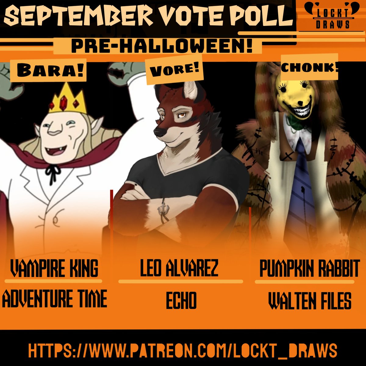 l_lockt's tweet photo. New month means new vote poll you know it!  
This one will be special for a reason, since there's scary, horror and vamp characters this time the draw will go public next month!
 https://t.co/9PuPmKrooU https://t.co/63qe2OiJQX