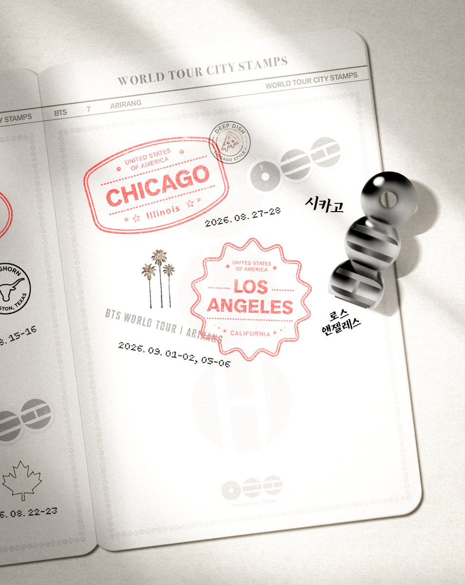HYBE_MERCH's tweet photo. BTS WORLD TOUR ‘ARIRANG’
STAMP YOUR JOURNEY — LOS ANGELES

#방탄소년단 #BTS
#BTS_WORLDTOUR_ARIRANG
#BTS_WORLDTOUR_LOS_ANGELES https://t.co/7ffPP44DJg