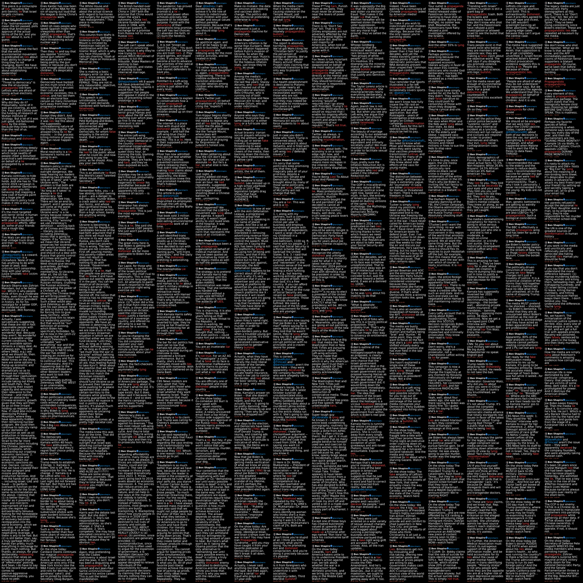 Wallface's tweet photo. Posting this again, hoping X won't make it look deleted this time.
Here are 1,001 posts from a random dude accusing someone of lying or pushing propaganda. https://t.co/jNOtxwyOXB