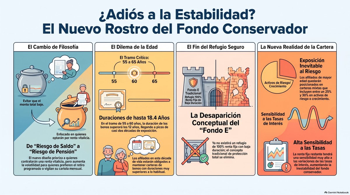 NinyaAFP's tweet photo. ✳️El "Fondo E" como refugio seguro acaba de desaparecer formalmente con el nuevo Régimen de Inversión de la @Superpensiones.
Si tienes entre 55 y 65 años, la nueva normativa no te protege como creías:
#ReformaPrevisional #FondosGeneracionales #AFPs #FondoE #usdclp https://t.co/zORd6dprdP