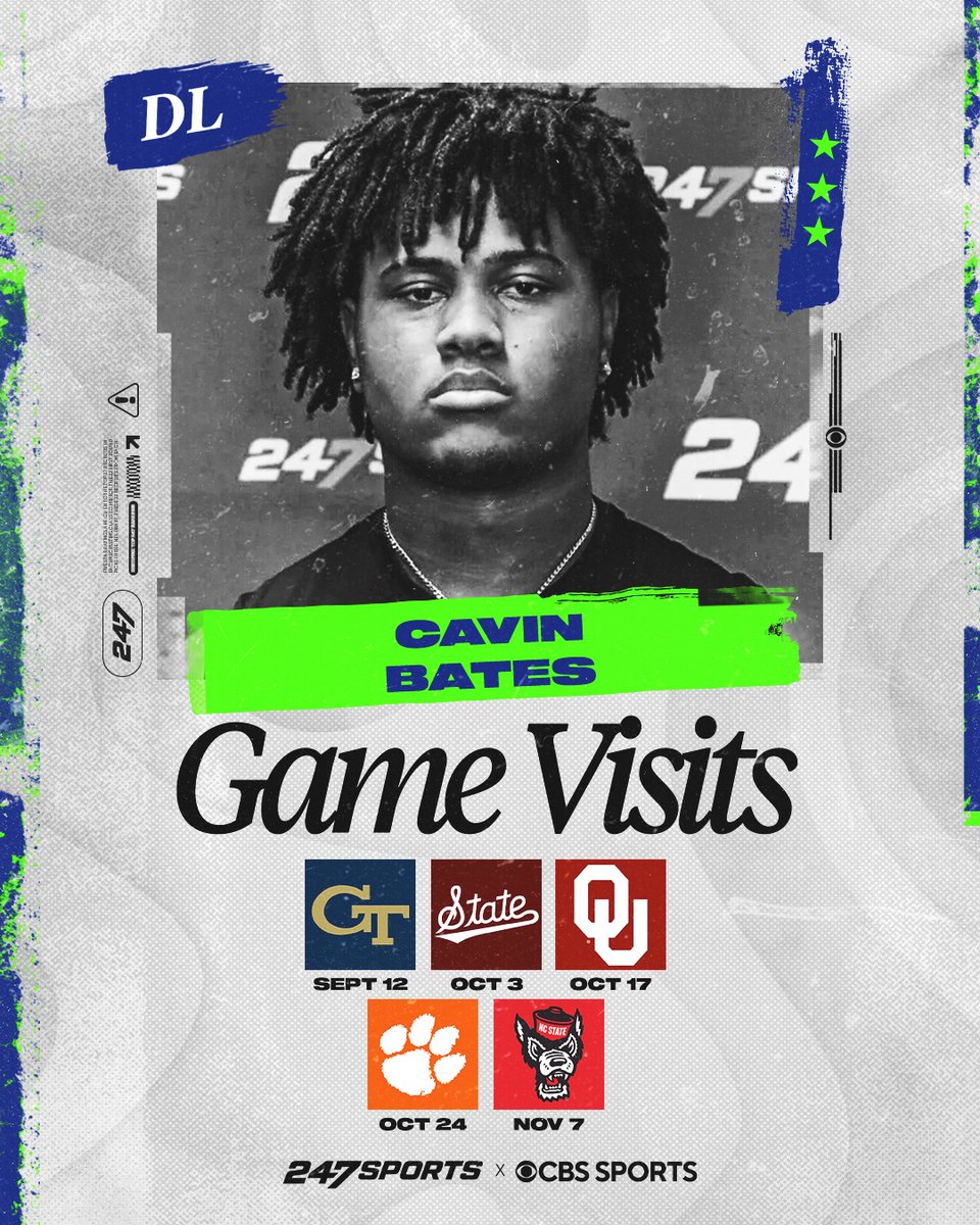 BSonnone's tweet photo. Three-star DT Cavin Bates (@CavinBates) has his season visits set up.

Clemson, NC State, and Georgia Tech are among the early leaders to watch here. Will be interested to see if Mississippi State makes a move, too.

https://t.co/vBZv1SNOVR https://t.co/FL6pRuJSte