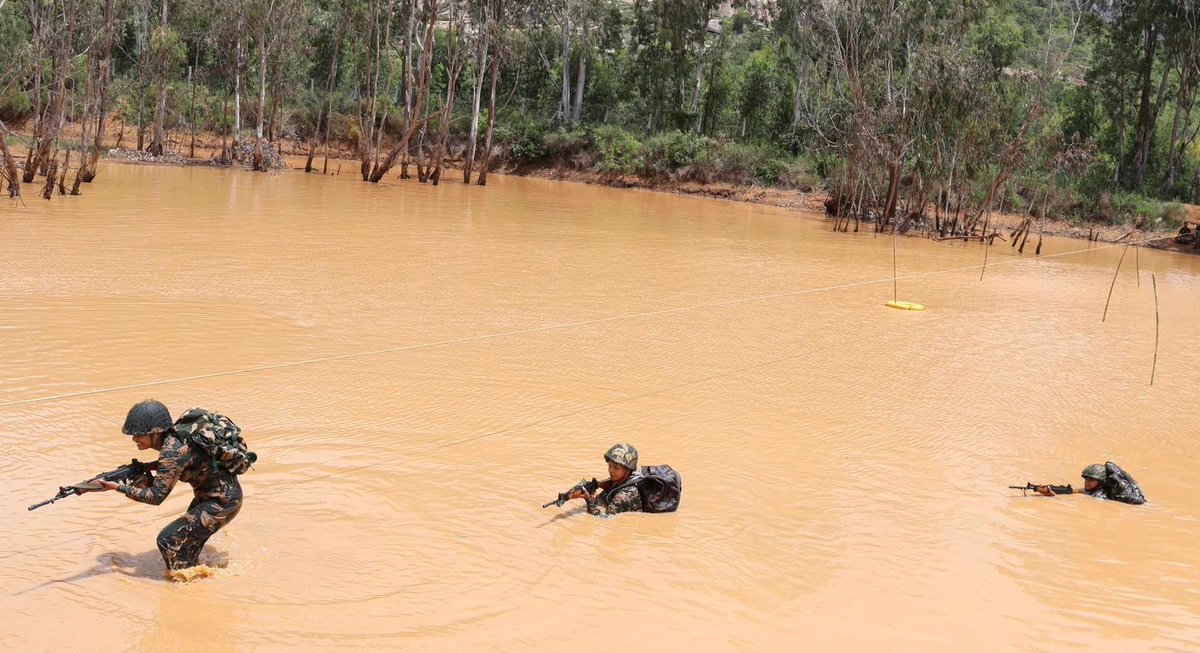 stcbsfbangalore's tweet photo. “There is nothing more Rewarding than Gaining the confidence after tough water obstacle training… Female Border Security Force trainees at Counter Insurgency and Anti Terrorism School (CIATS) STC BSF Bangalore.
@BSF_India 
@BSF_ANO_Command https://t.co/ru3aRImcjh